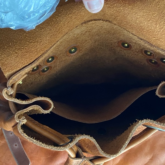 Peanut Bison Large Drawstring Leather Backpack GoForthgoods - Picture 2 of 7